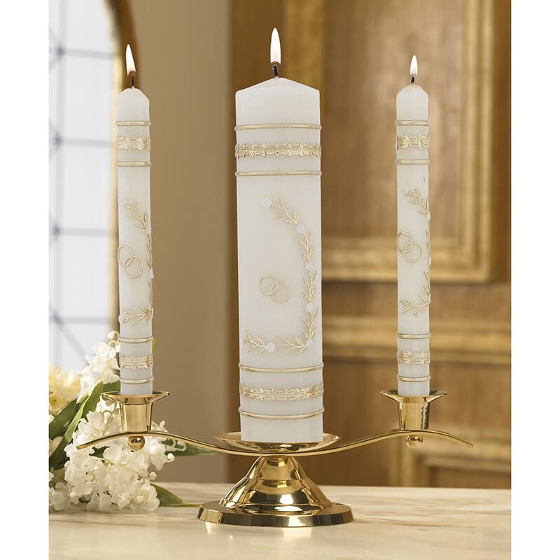 Will & Baumer CB Church Supply Hand Crafted Wedding Candle Set by Will & Baumer, Set of 3, Flowers & Rings - Image 2